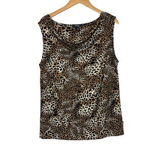 Style & Co Womens Sleeveless Blouse Leopard Print Cowl Neck Top Plus Size 1X